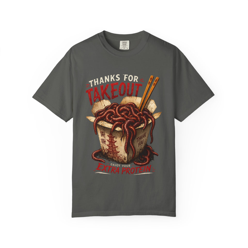 Funny Worm Takeout Shirt Extra Protein Tee Weird Graphic T Shirt Dark Humor Streetwear Vintage Style Unisex Tee Food Joke Shirt