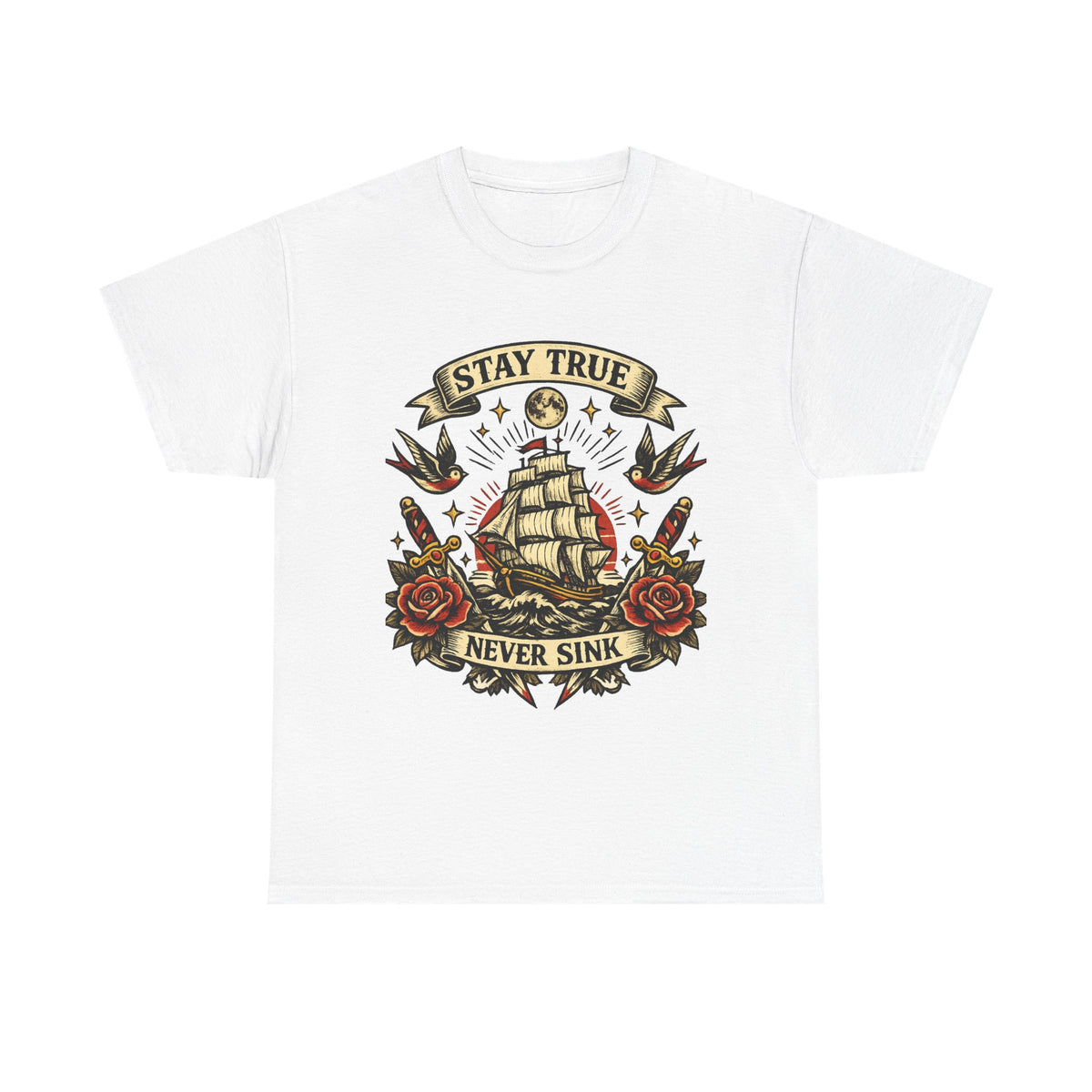 Stay True Never Sink Shirt Vintage Sailor Tattoo T Shirt Mens Streetwear Graphic Tee Nautical Shirt