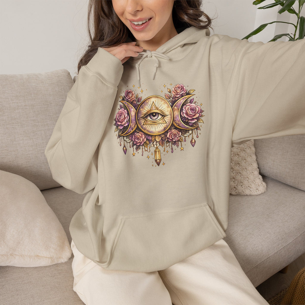 Mystical Third Eye Hoodie Celestial Moon Phase Sweatshirt Spiritual Aesthetic Hoodie Witchy Floral Pullover Boho Hoodie Cozy Sweatshirt