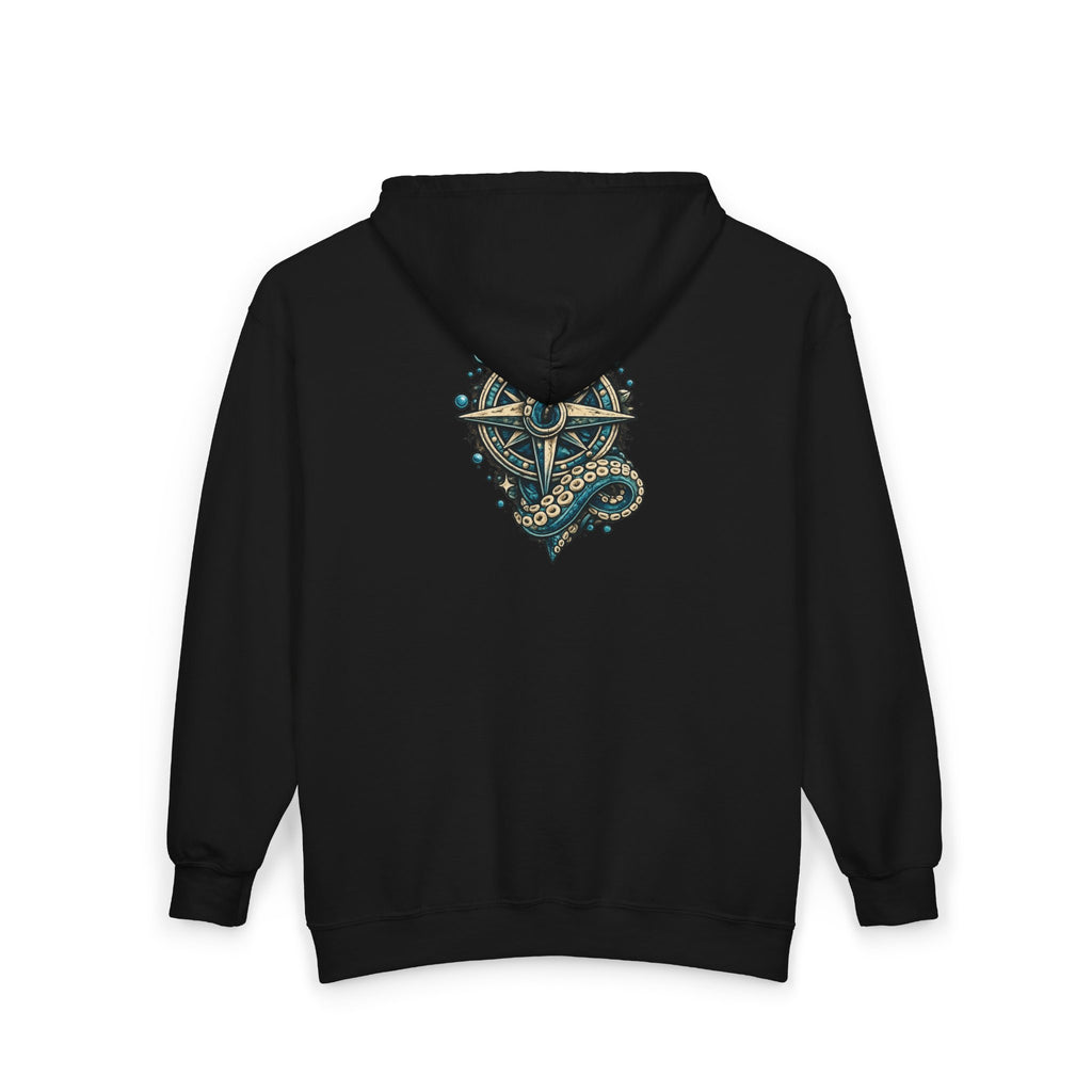 Nautical Compass & Octopus Zip Hoodie — Steampunk Sea Skull Design