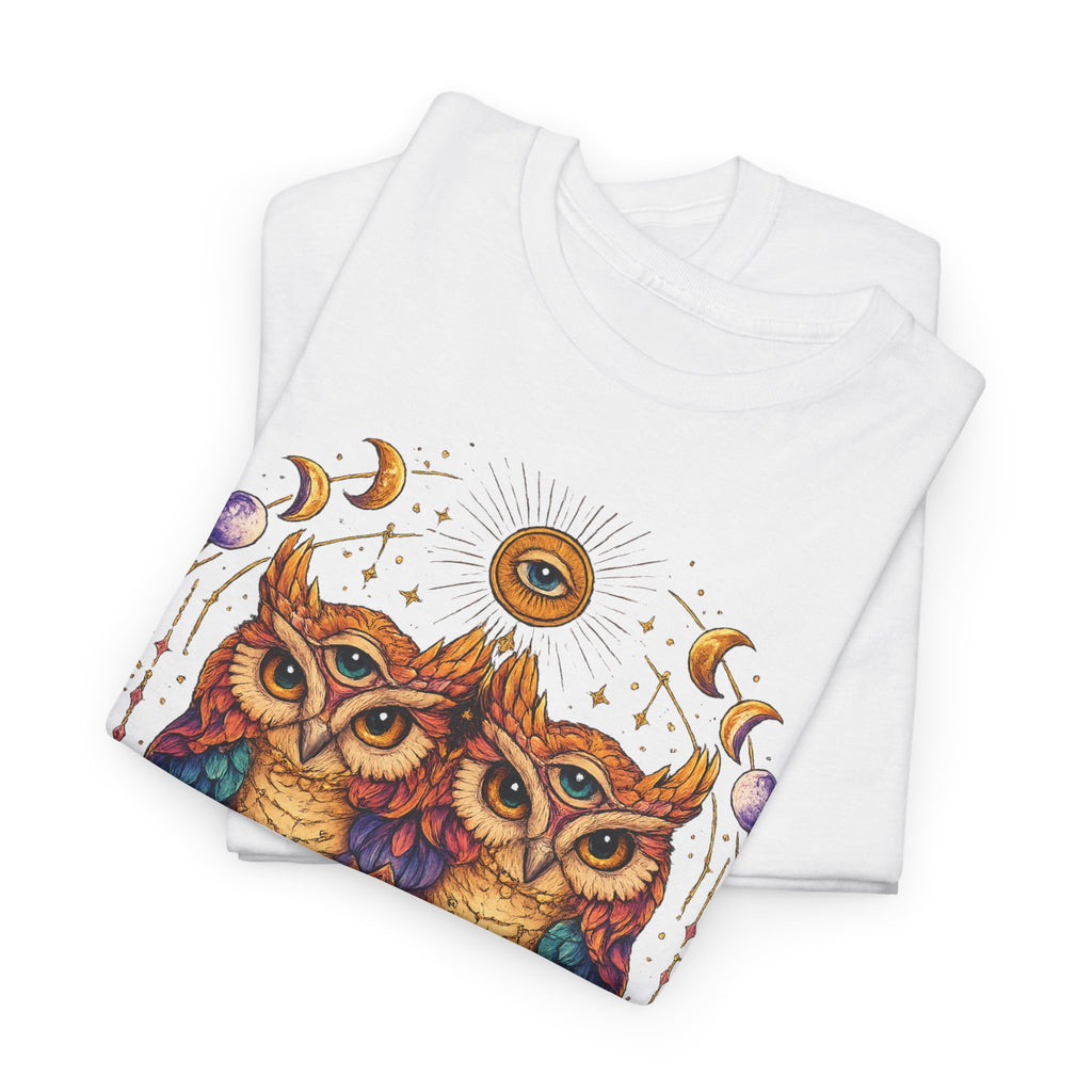 Mystical Triple Owl Illustration Tee Boho Moon Mystical Owl Shirt Boho Owl Graphic Tee Celestial Nature Shirt Spiritual Animal T Shirt