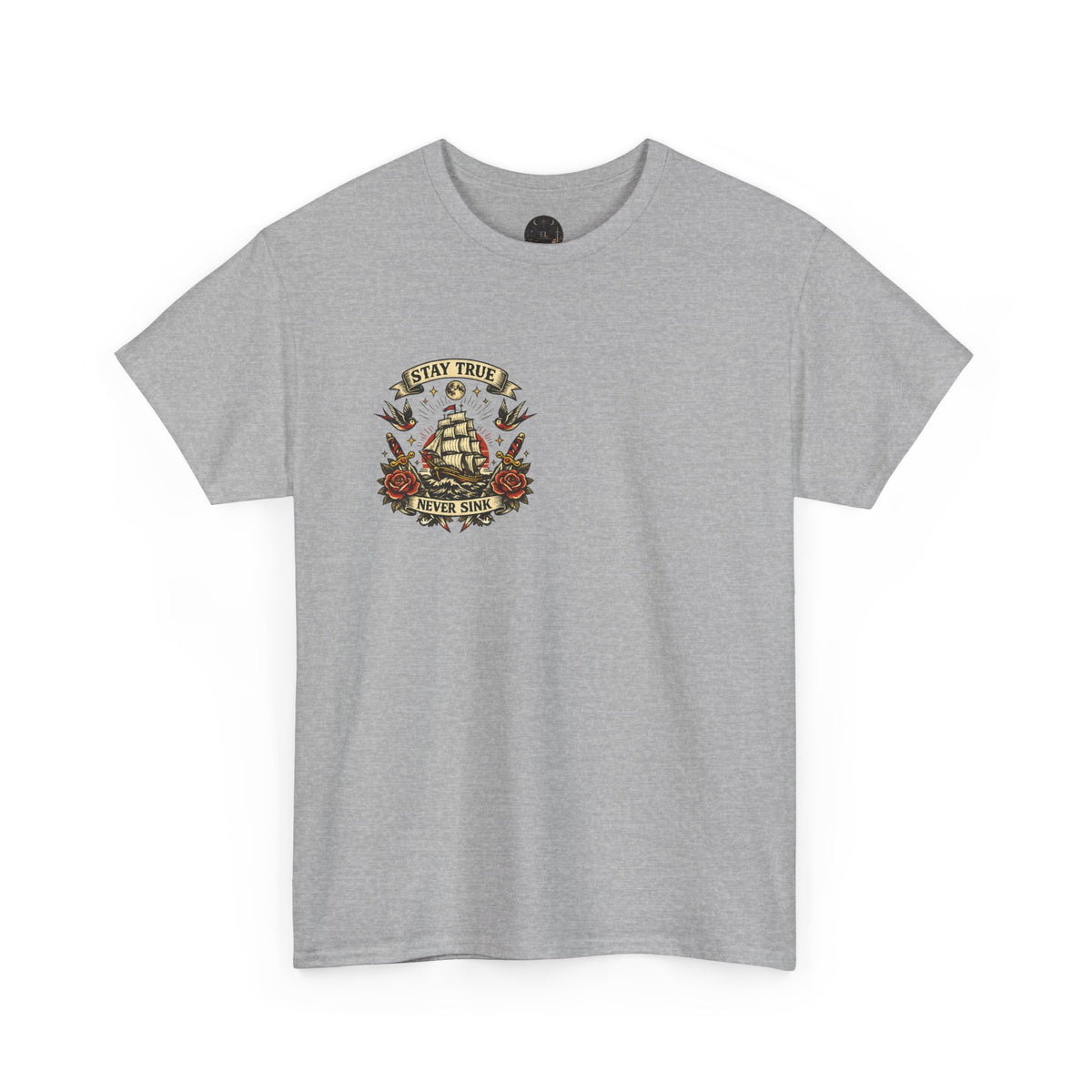 Stay True Never Sink T-Shirt — Vintage Sailboat Tattoo Graphic Tee