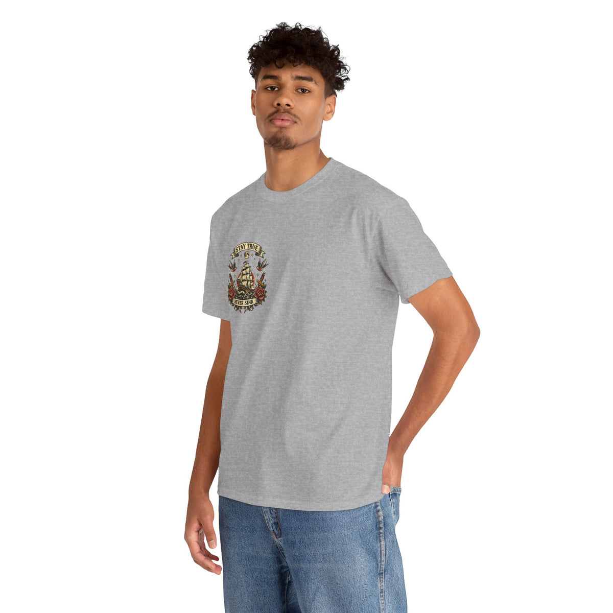 Stay True Never Sink T-Shirt — Vintage Sailboat Tattoo Graphic Tee