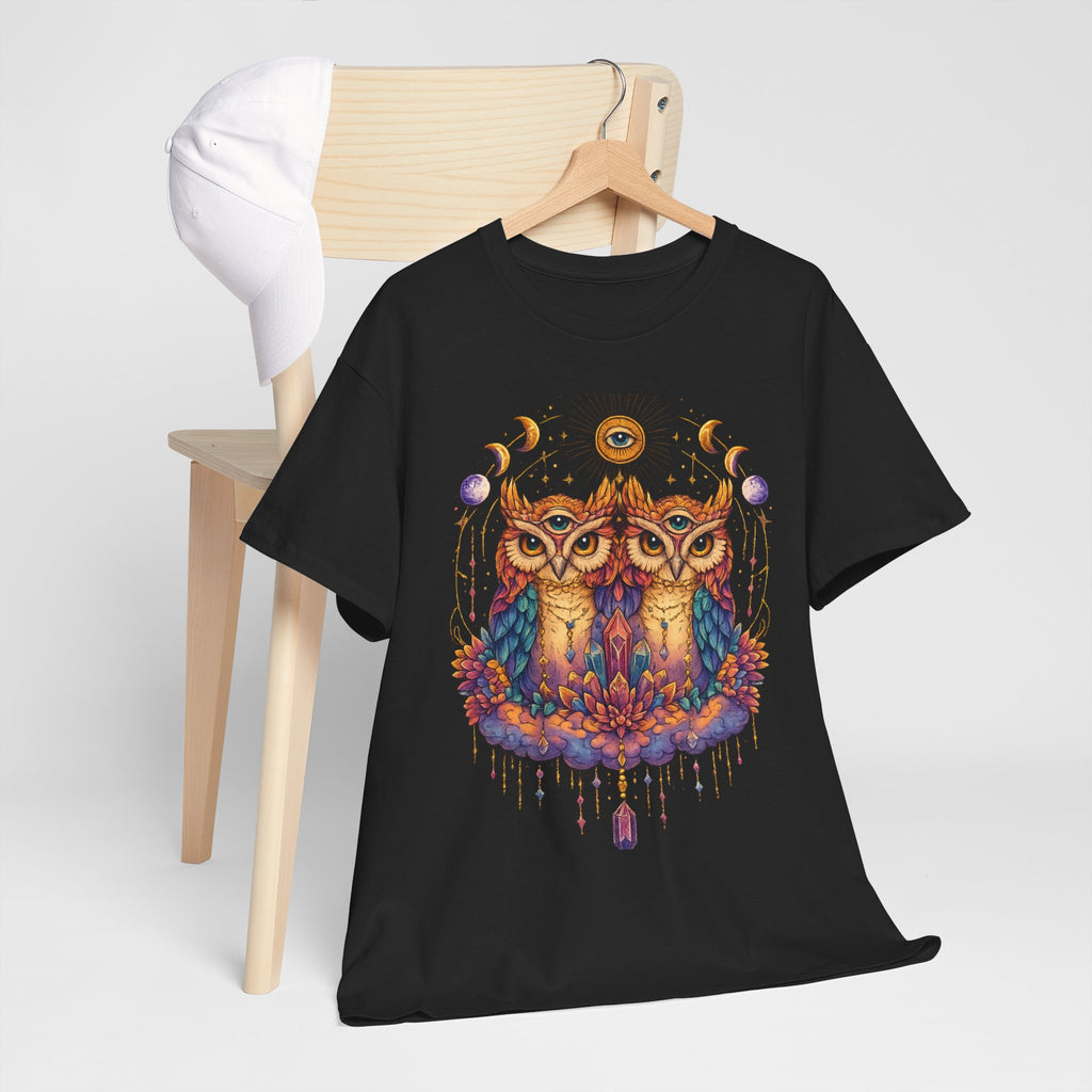 Mystical Triple Owl Illustration Tee Boho Moon Mystical Owl Shirt Boho Owl Graphic Tee Celestial Nature Shirt Spiritual Animal T Shirt