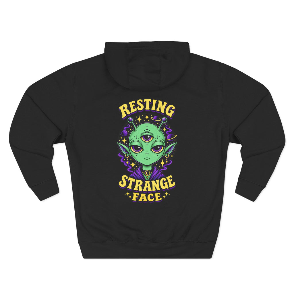 Resting Strange Face Alien hoodie | Three-Eyed Green Alien Illustration