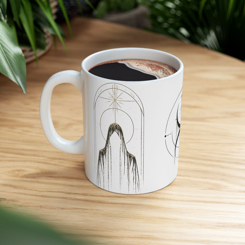 Occult Symbol Ceramic Mug — Minimalist Black Sigil Coffee Cup (11oz/15oz)