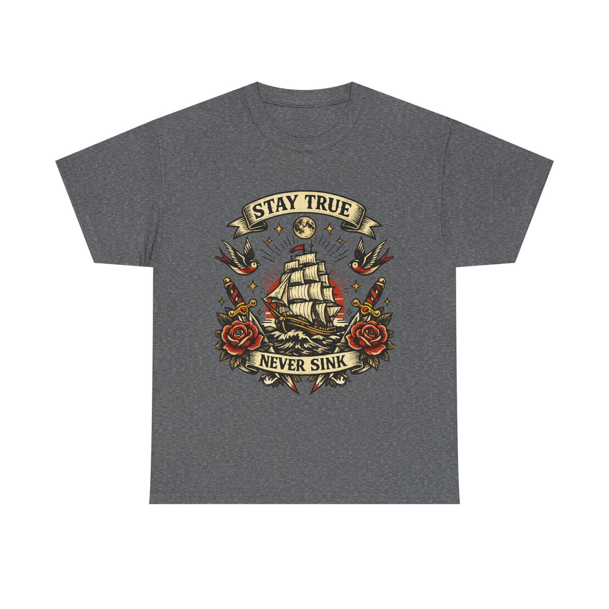 Stay True Never Sink Shirt Vintage Sailor Tattoo T Shirt Mens Streetwear Graphic Tee Nautical Shirt