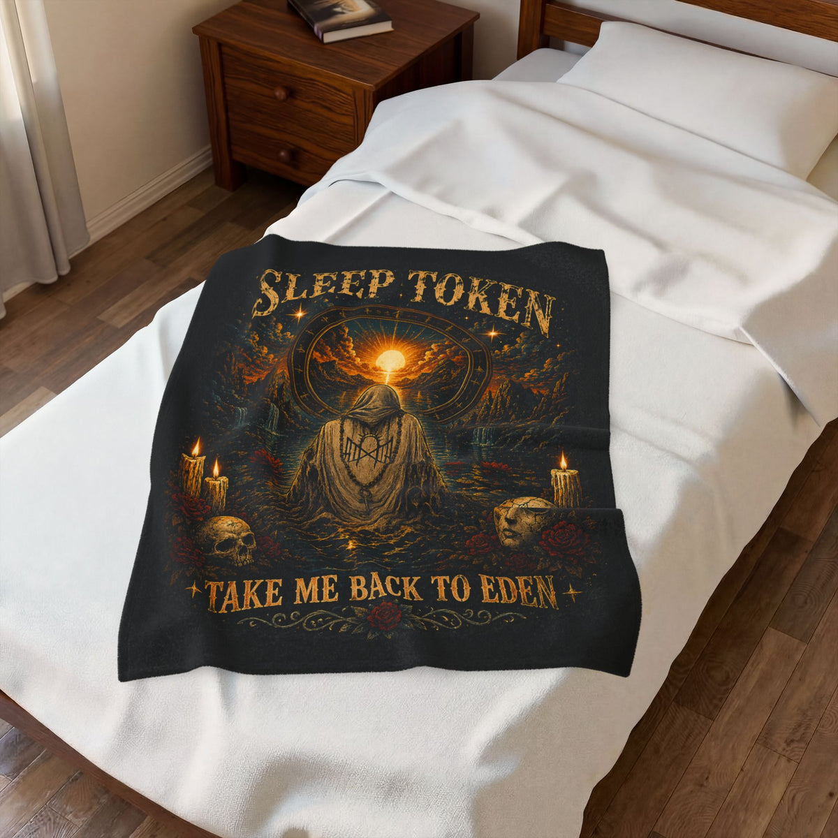 Sleep Token Inspired “Take Me Back to Eden” Plush Blanket | Ultra Soft Gothic Throw Blanket | Cozy Fan Gift