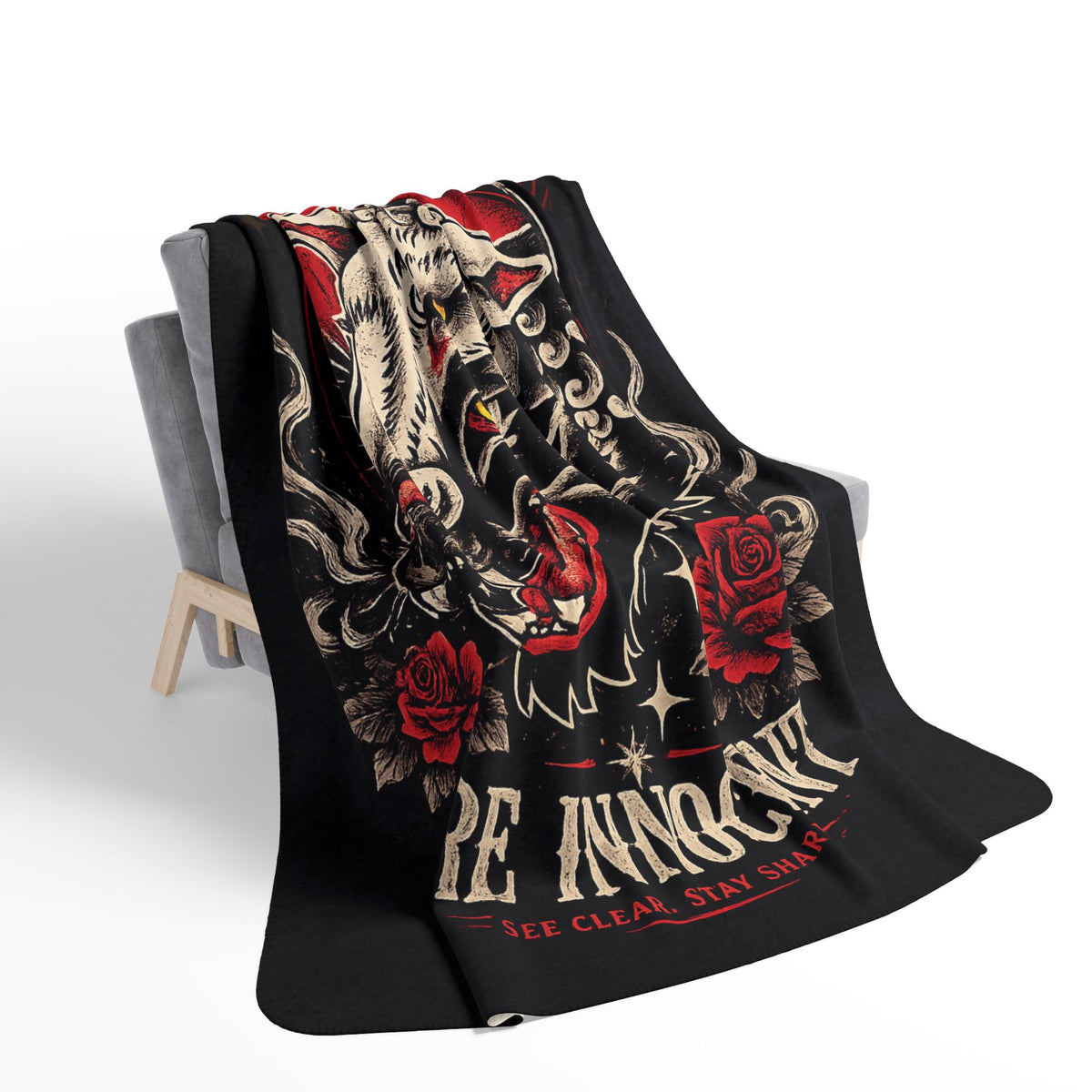 Not All Smiles Are Innocent Sherpa Blanket Gothic Wolf Throw Tattoo Style Blanket Dark Aesthetic Cozy Plush Blanket Alternative Home Decor
