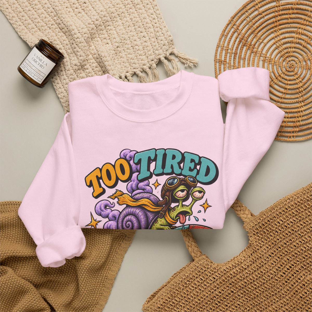 Too Tired to Quit Sweatshirt | Rocket Sloth Illustration, Motivational Retro