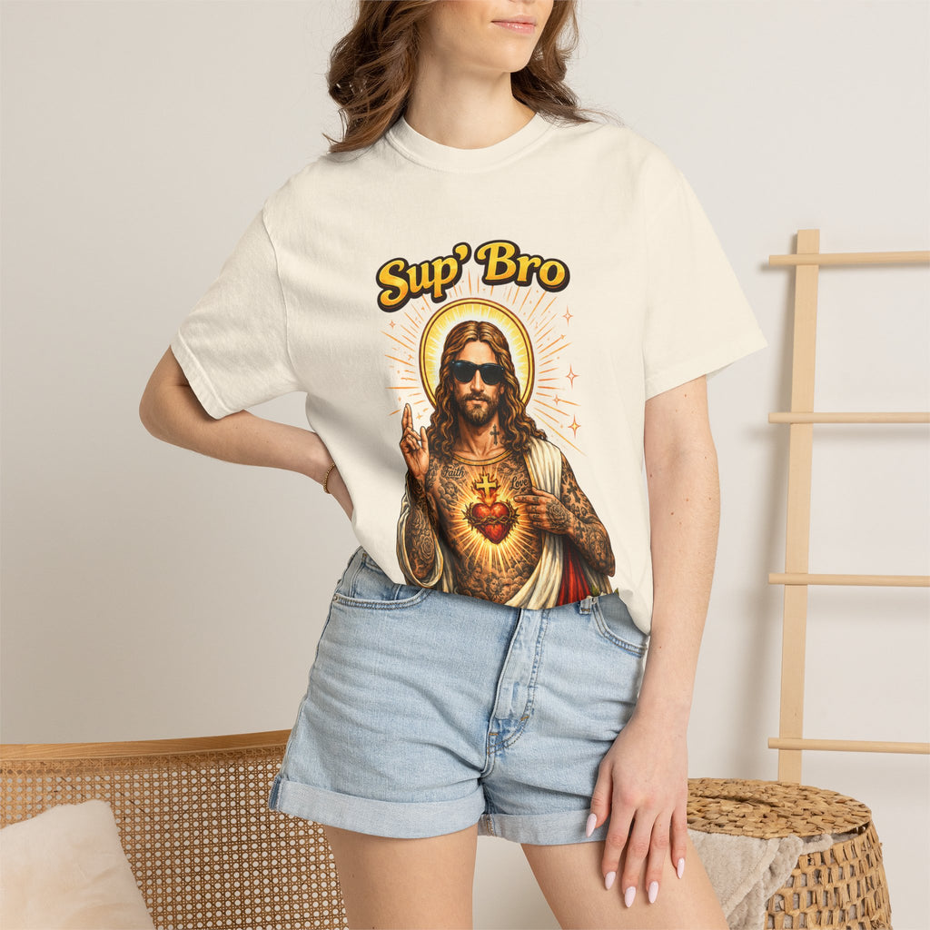Sup Bro Tattoo Jesus Graphic Tee Funny Faith Tee Edgy Christian Graphic T Shirt Unisex Oversized Aesthetic Tee Viral TikTok Style