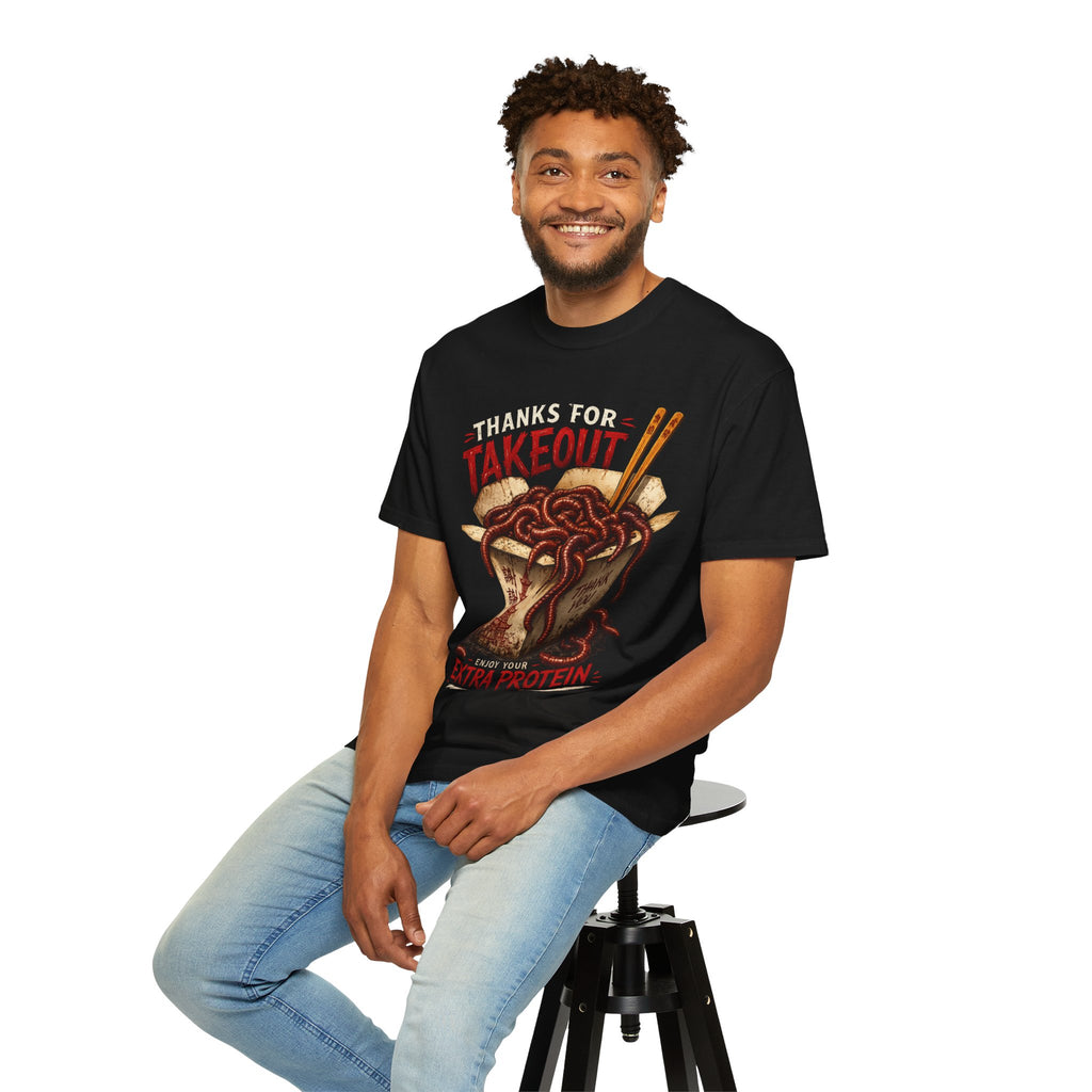 Funny Worm Takeout Shirt Extra Protein Tee Weird Graphic T Shirt Dark Humor Streetwear Vintage Style Unisex Tee Food Joke Shirt