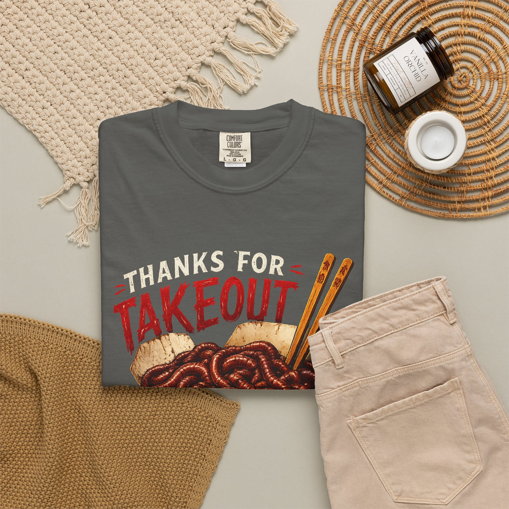 Funny Worm Takeout Shirt Extra Protein Tee Weird Graphic T Shirt Dark Humor Streetwear Vintage Style Unisex Tee Food Joke Shirt