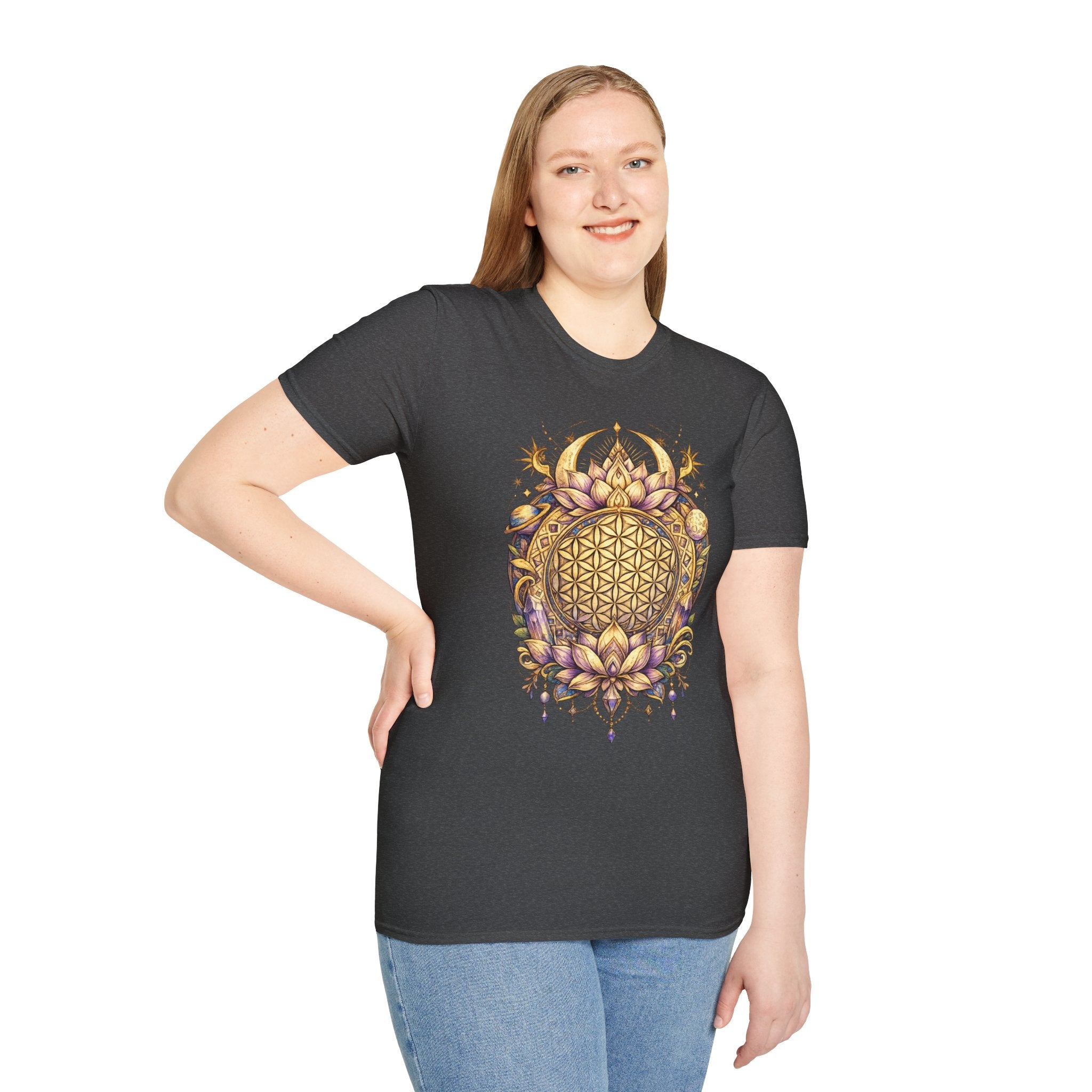 Flower of Life Shirt Sacred Geometry Tee Boho Spiritual T Shirt Celestial Lotus Graphic Tee Yoga Meditation Unisex Shirt
