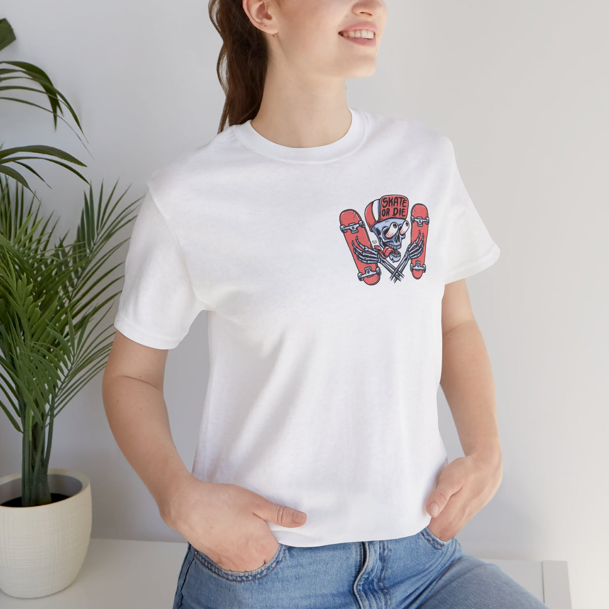 Skate Or Die Shirt Small Logo Front Skateboard Tee Skull Graphic Shirt Skater Streetwear Gift For Skaters Unisex Cotton Tee