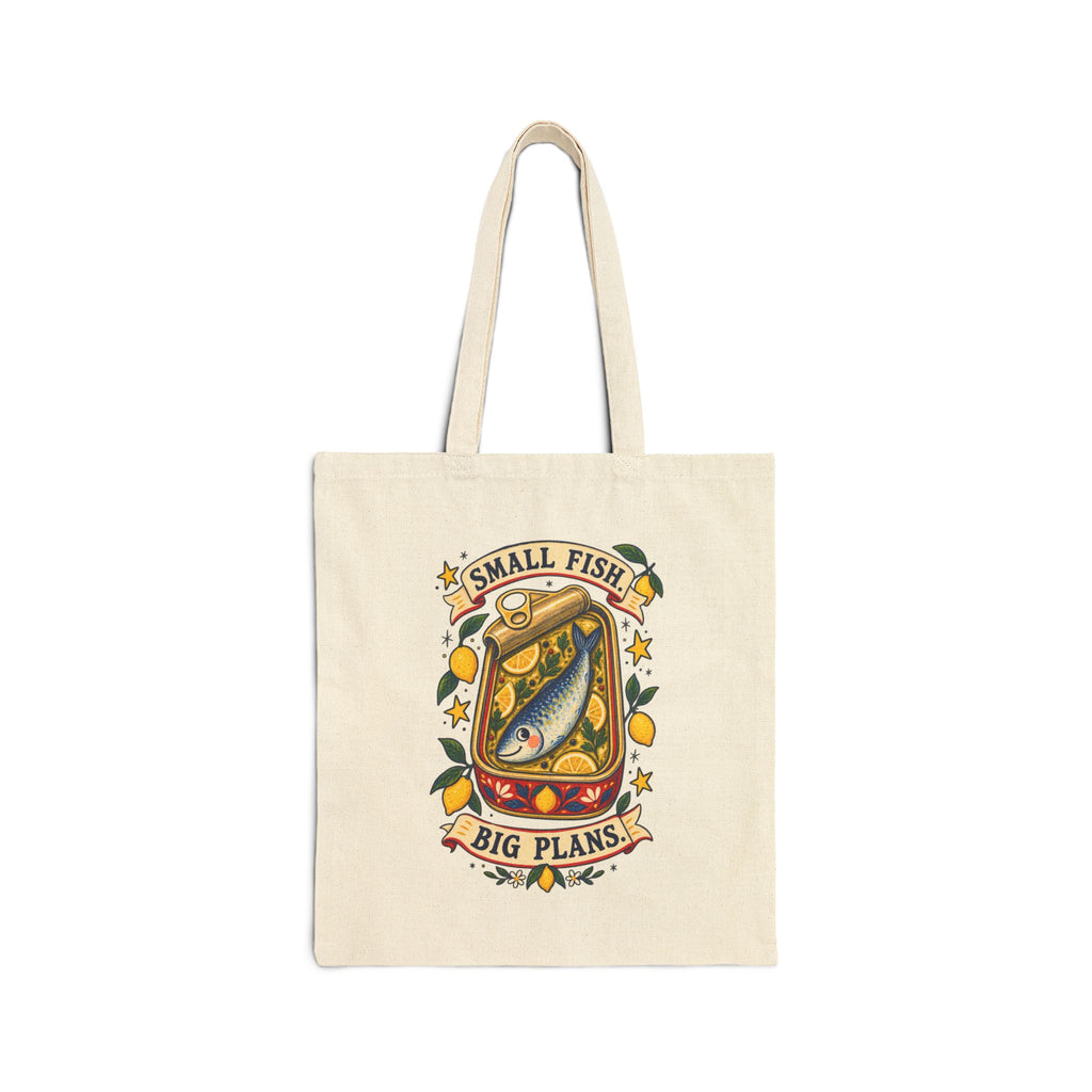 Small Fish Big Plans tote bag | Vintage fish illustration, nautical canvas tote