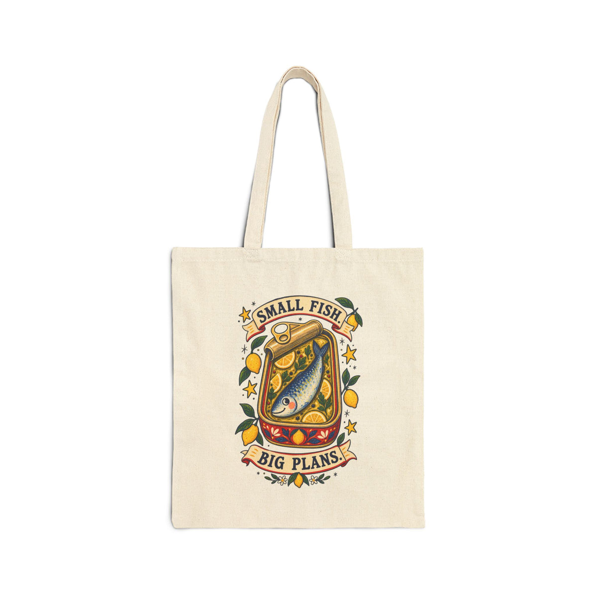 Small Fish Big Plans tote bag | Vintage fish illustration, nautical canvas tote
