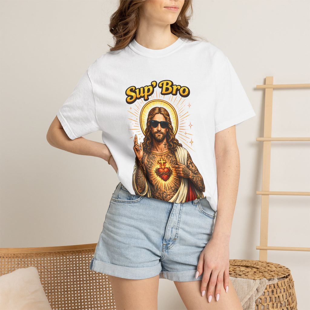 Sup Bro Tattoo Jesus Graphic Tee Funny Faith Tee Edgy Christian Graphic T Shirt Unisex Oversized Aesthetic Tee Viral TikTok Style