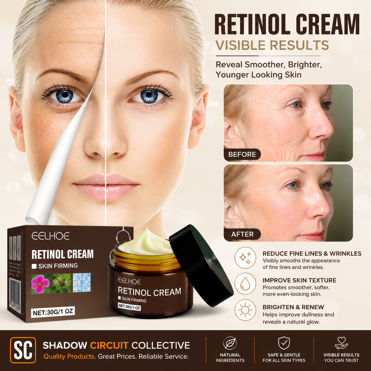 Reveal Smoother, Firmer Looking Skin | Retinol Face Cream for Fine Lines, Hydration & Skin Firming