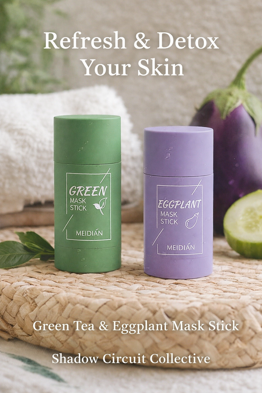Fight Clogged Pores & Oily Skin Naturally | Green Tea & Eggplant Purifying Mask Stick Set