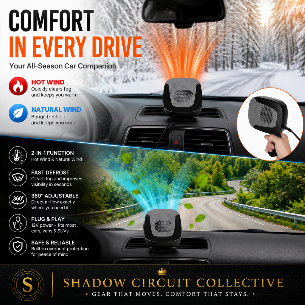 Stop Freezing on Every Drive | 150W Portable Car Heater & Cooling Fan | Fast Windshield Defroster | 360° Adjustable | 12V Plug-In Car Heater for Cars, SUVs, Trucks & Vans