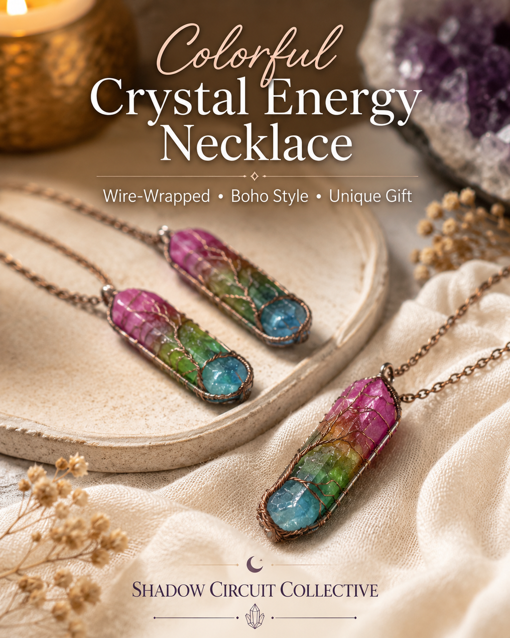 Hot Selling Stone Crystal Pillar Tree Of Life Pendant Ins Fashion Necklace