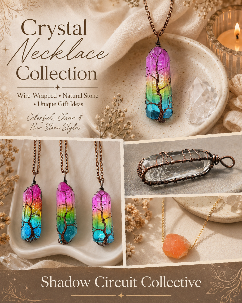 Hot Selling Stone Crystal Pillar Tree Of Life Pendant Ins Fashion Necklace