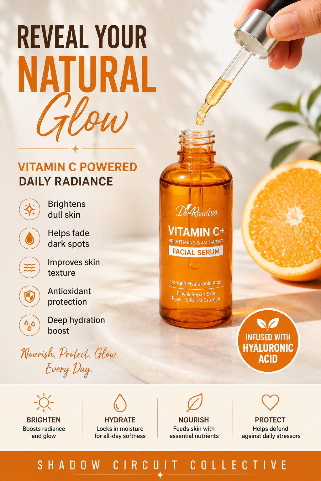 Dull Skin? Brighten & Hydrate with Vitamin C + Hyaluronic Acid Facial Serum