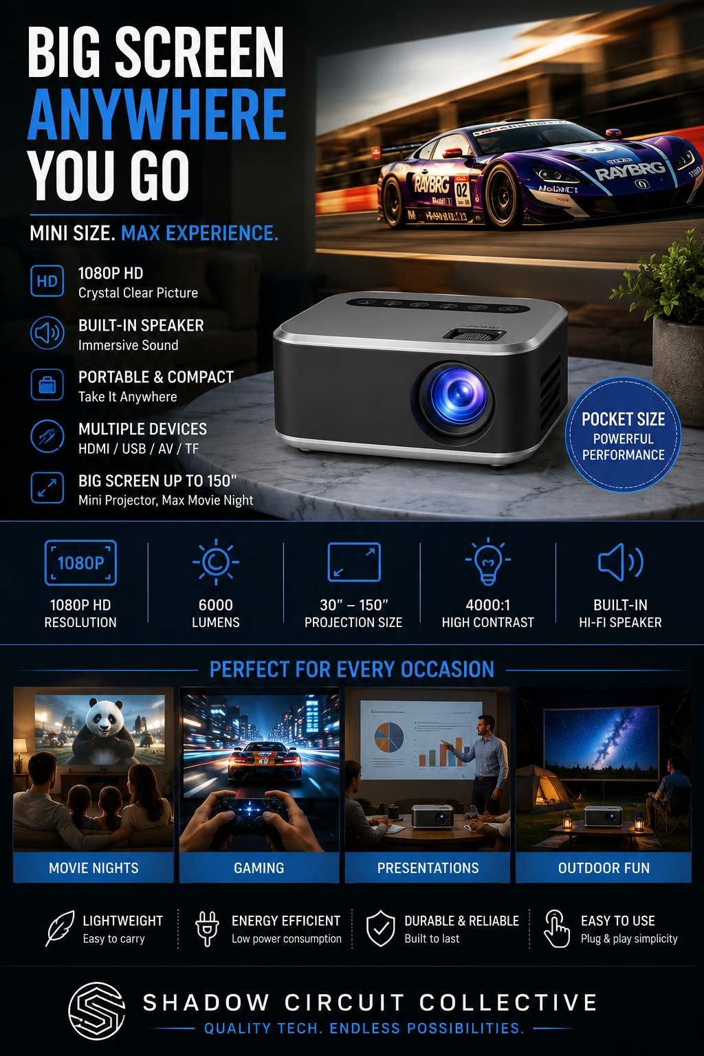 Turn Any Wall Into Movie Night | Mini 1080P HD Portable Projector for Home, Gaming & Travel