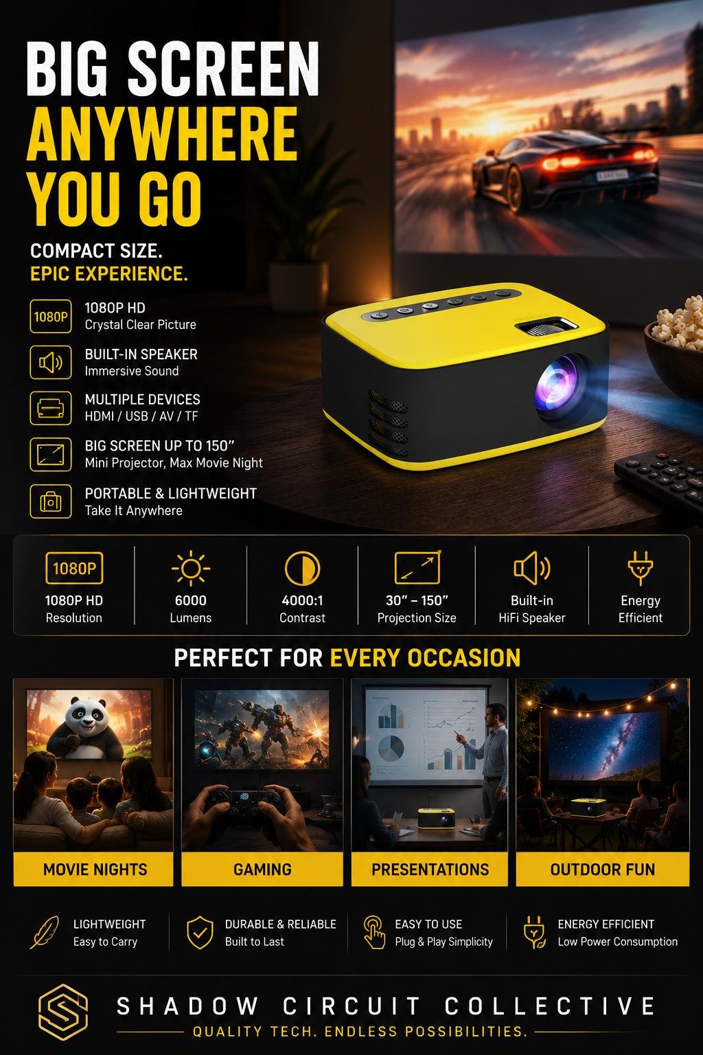 Turn Any Wall Into Movie Night | Mini 1080P HD Portable Projector for Home, Gaming & Travel