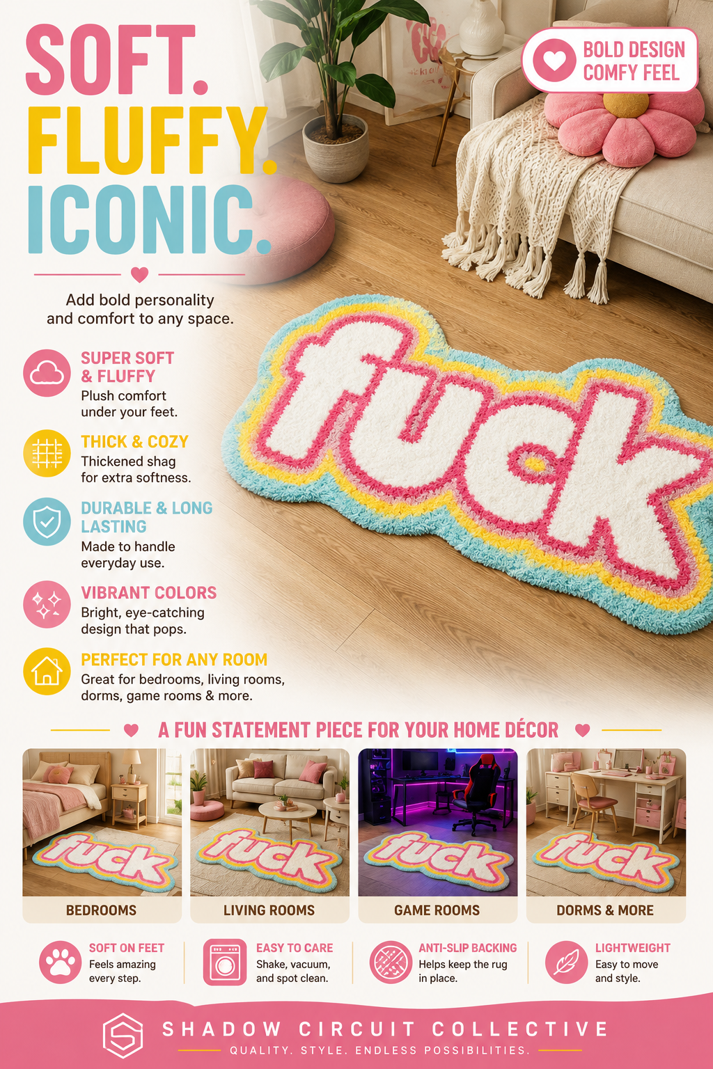 Add Bold Personality to Any Room | Ultra Soft Plush Statement Area Rug Colorful Rugs, Super Soft Thickened Fluffy Area Rugs For Living Room, Soft Plush Area Rugs