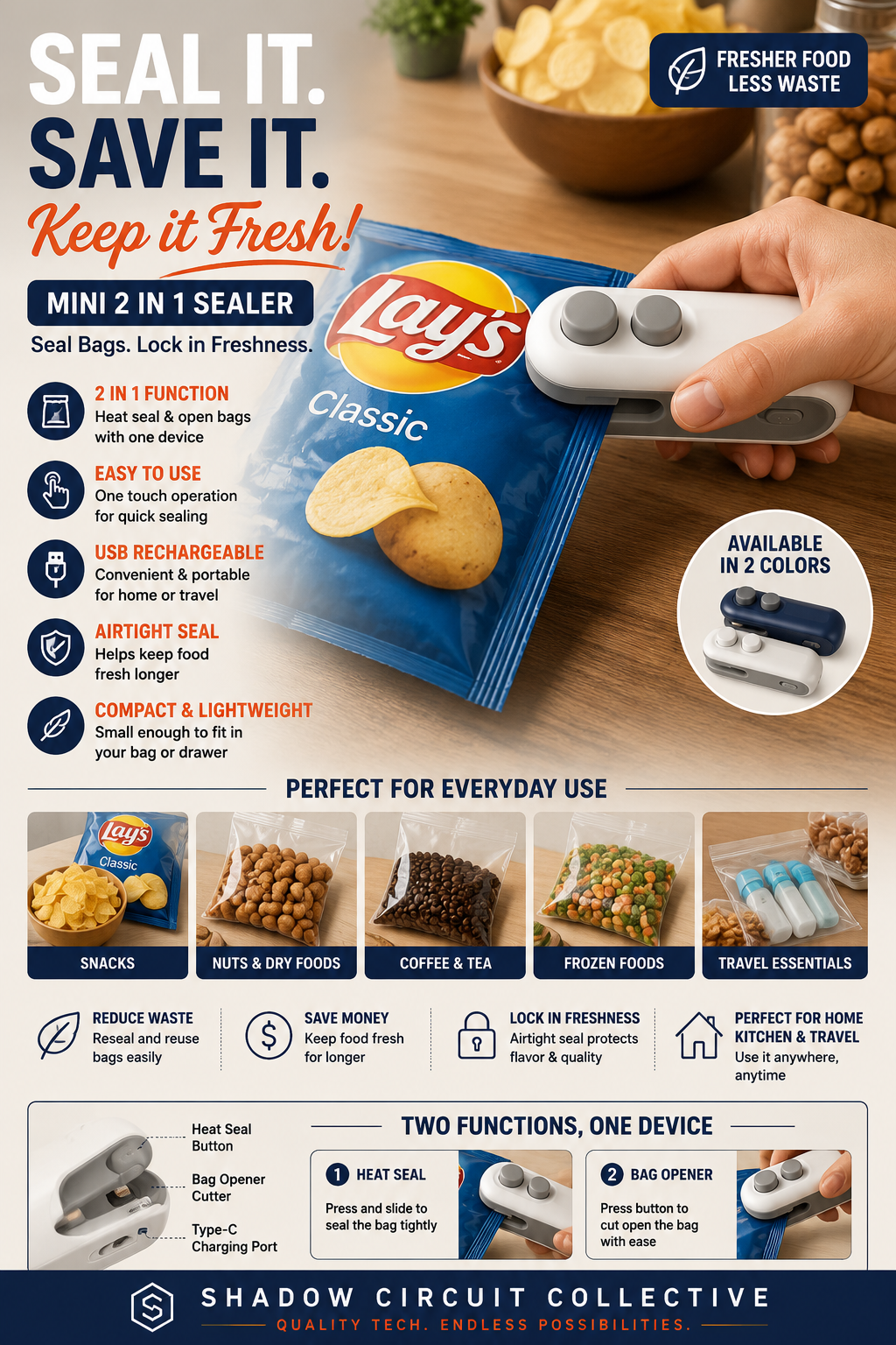 Mini 2 In 1 Sealer Heat Sealer Bag Opening Machine For Snacks Home USB Sealer Vacuum Sealer Snacks Plastic Bag Heat Sealer