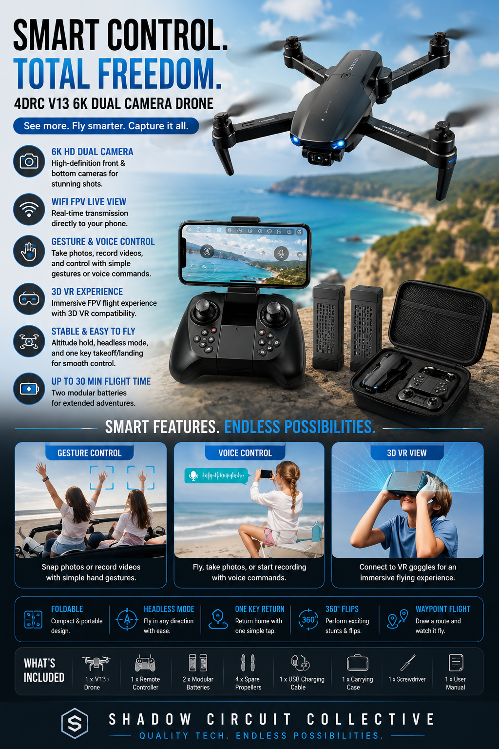 Capture Every Adventure in Stunning 6K | Foldable Dual Camera Drone with 2 Batteries