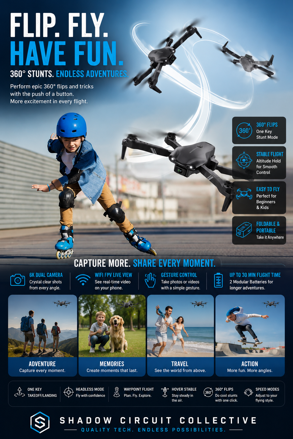 Capture Every Adventure in Stunning 6K | Foldable Dual Camera Drone with 2 Batteries