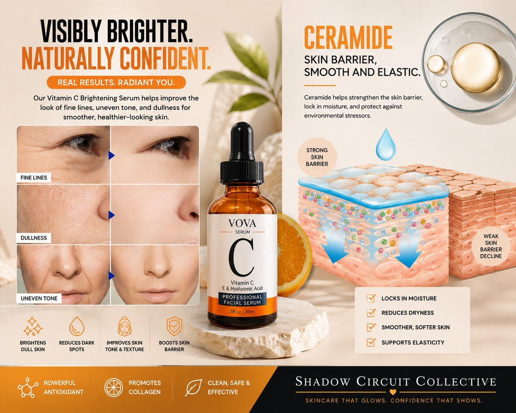 Vitamin C Brightening Facial Serum with Hyaluronic Acid & Ceramide Support Hydrating Glow Serum for Smooth, Radiant Skin Vitamin C Serum Facial Serum