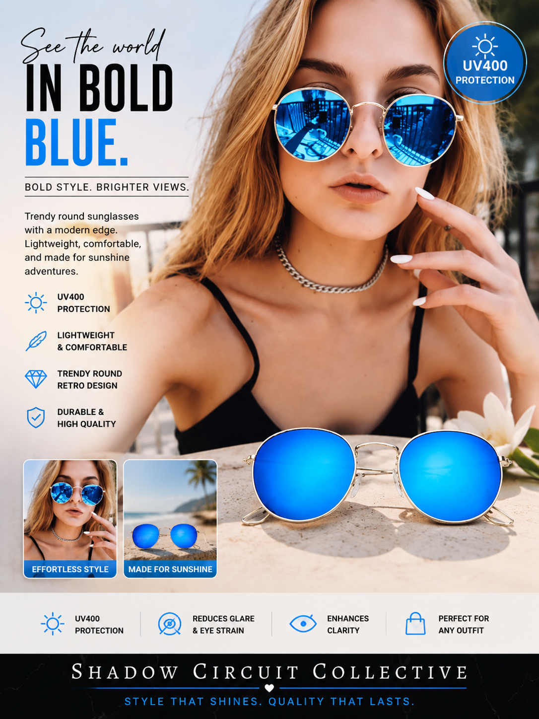 Shop stylish mirror round sunglasses featuring UV400 protection, lightweight comfort, and a timeless retro design. Perfect for travel, beach days, festivals, driving, and everyday wear.Women Retro Sunglasses