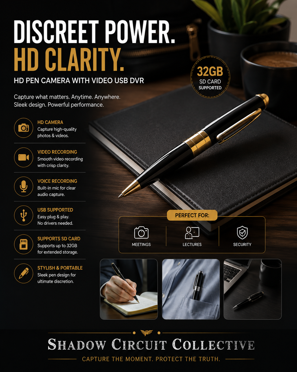 HD Spy Camera Pen | 1080P Hidden Video Recorder, Voice Recorder & USB Transfer | Discreet Recording Pen