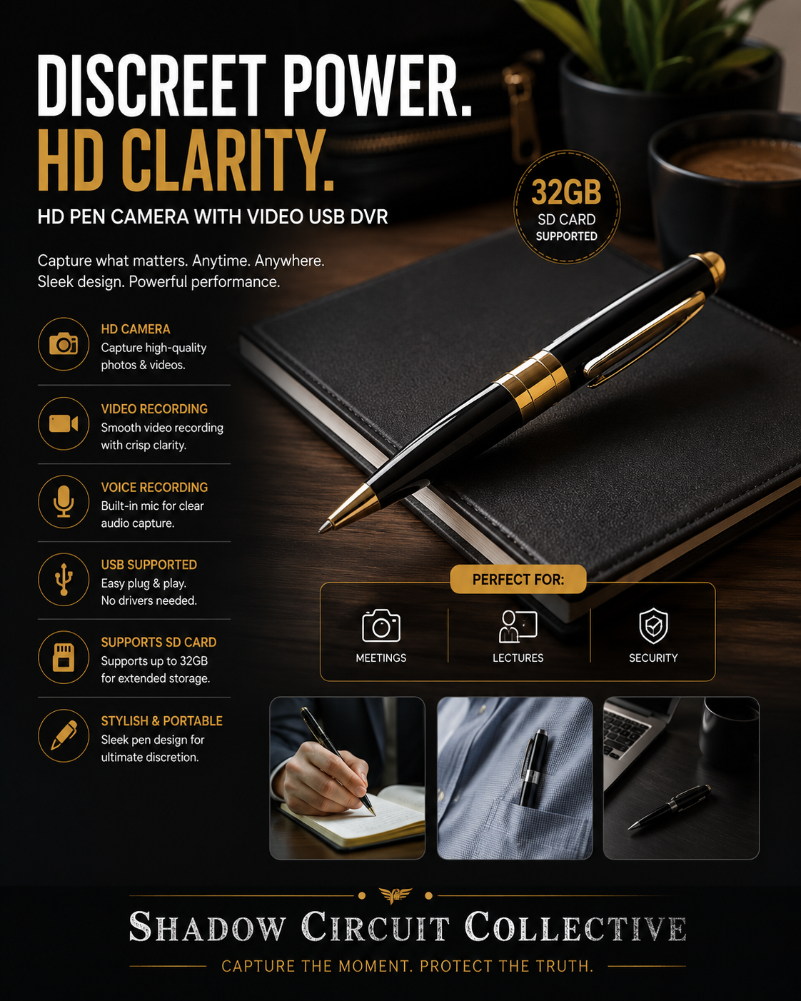 HD Spy Camera Pen | 1080P Hidden Video Recorder, Voice Recorder & USB Transfer | Discreet Recording Pen
