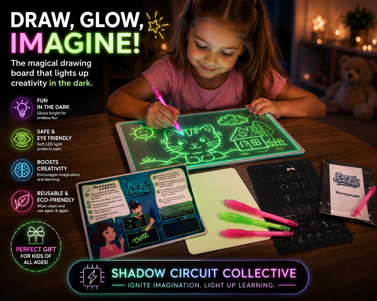 Screen-Free Fun That Sparks Creativity | Glow Drawing Board for Kids with Magic Light Pens & Reusable Art Tablet Educational Toy Drawing Pad 3D Magic 8 Light Effects Puzzle Board Sketchpad