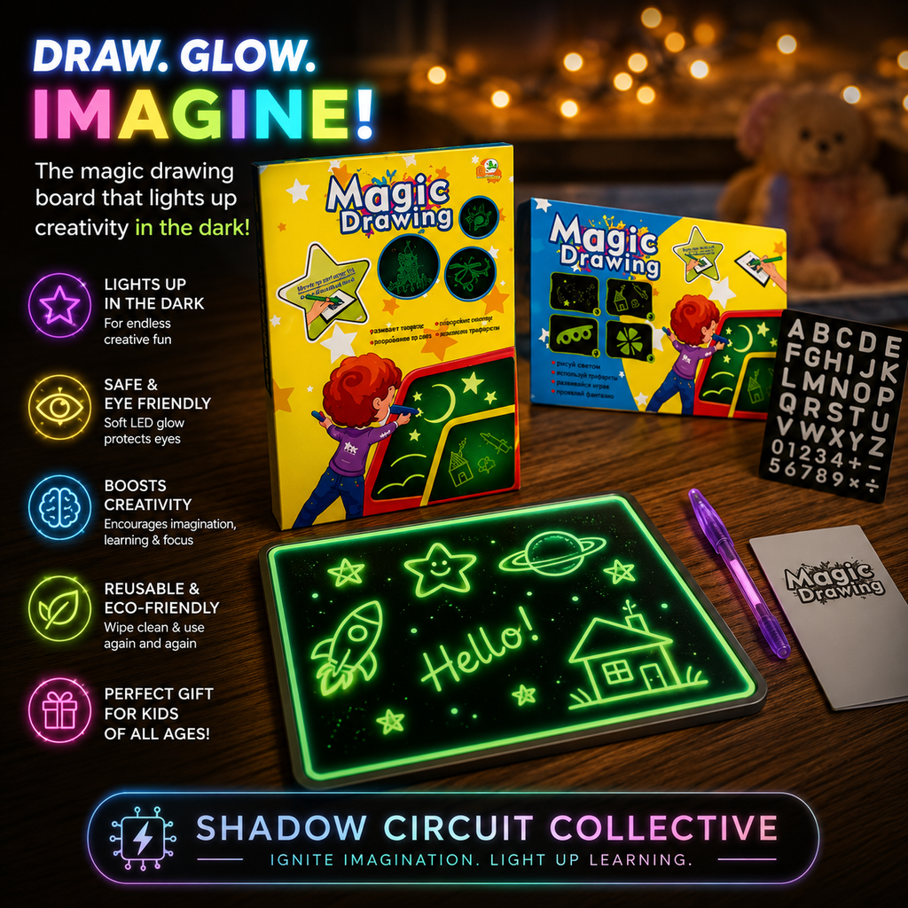 Screen-Free Fun That Sparks Creativity | Glow Drawing Board for Kids with Magic Light Pens & Reusable Art Tablet Educational Toy Drawing Pad 3D Magic 8 Light Effects Puzzle Board Sketchpad