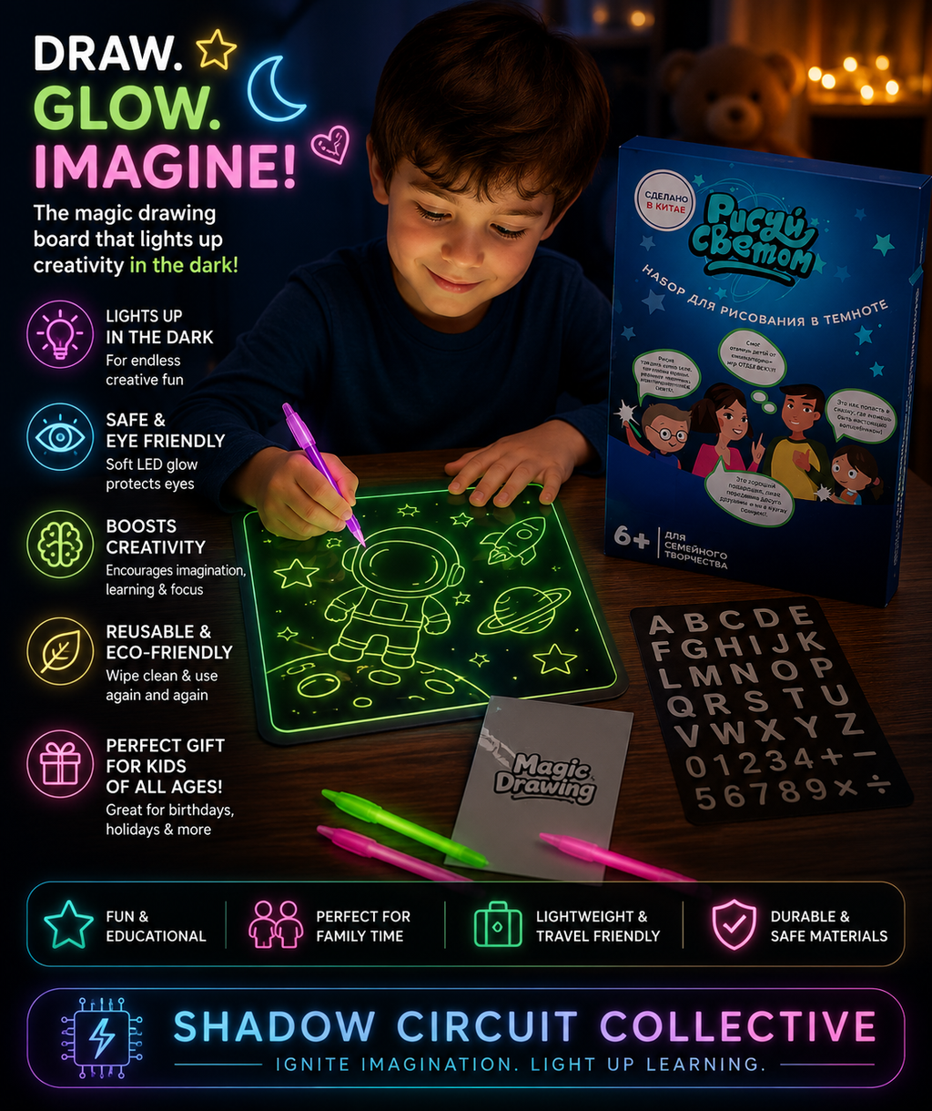 Screen-Free Fun That Sparks Creativity | Glow Drawing Board for Kids with Magic Light Pens & Reusable Art Tablet Educational Toy Drawing Pad 3D Magic 8 Light Effects Puzzle Board Sketchpad