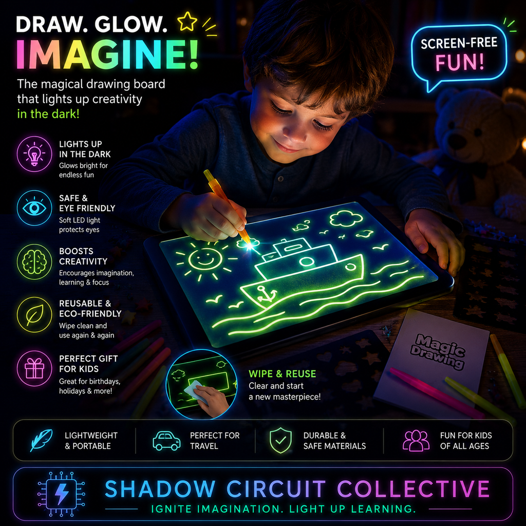 Screen-Free Fun That Sparks Creativity | Glow Drawing Board for Kids with Magic Light Pens & Reusable Art Tablet Educational Toy Drawing Pad 3D Magic 8 Light Effects Puzzle Board Sketchpad