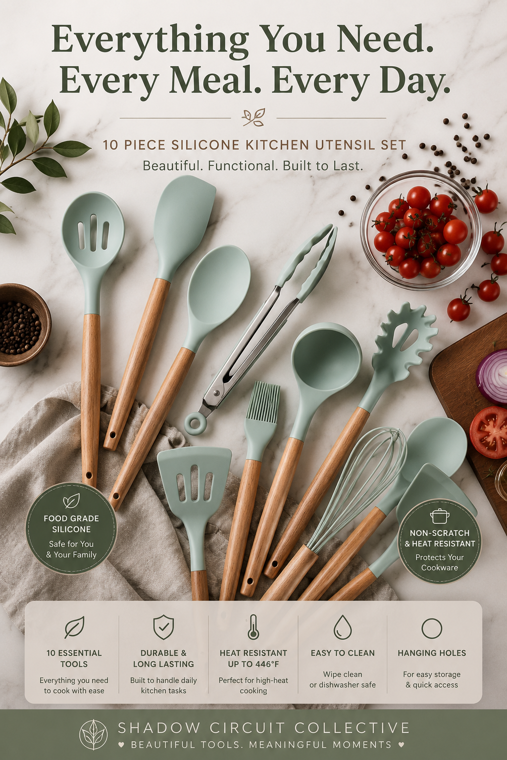 Stop Ruining Your Cookware | Premium 12-Piece Teal Silicone Kitchen Utensil Set with Wooden Handles & Holder | Heat Resistant Cooking Tools