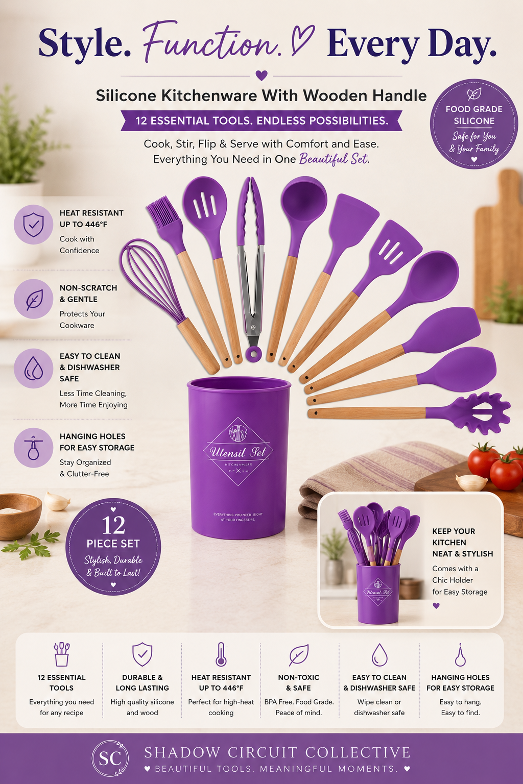 Stop Ruining Your Cookware | Premium 12-Piece Teal Silicone Kitchen Utensil Set with Wooden Handles & Holder | Heat Resistant Cooking Tools