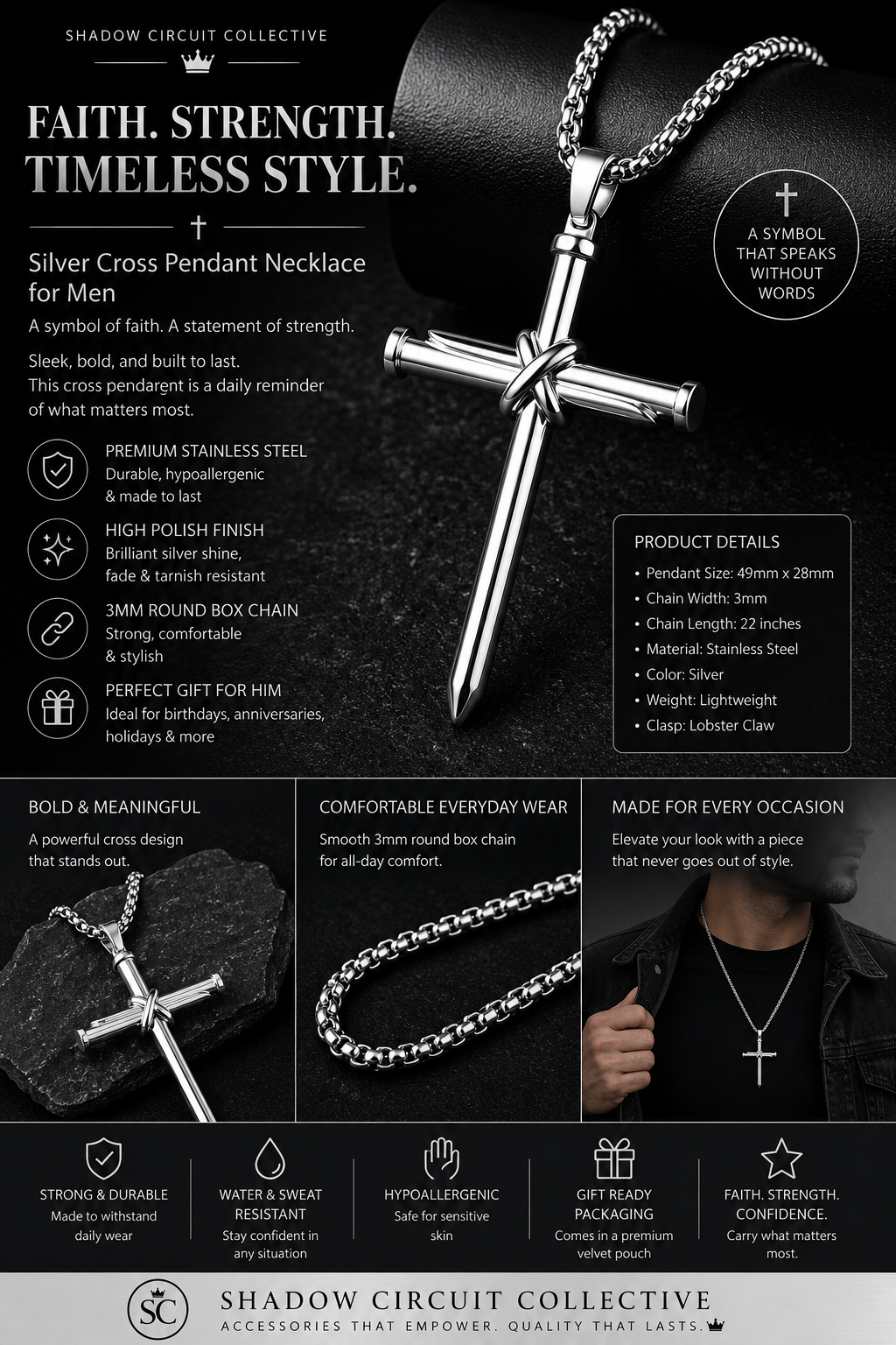 Stop Searching for the Perfect Men’s Gift | Premium Nail Cross Pendant Necklace Set (Gold, Silver & Black) | Stainless Steel Faith Necklace Collection