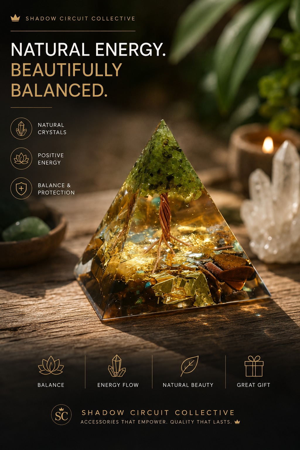 Illuminate Your Space & Inspire Positive Energy | Natural Crystal Pyramid Energy Tower Meditation Decor | Unique Home & Office Accent