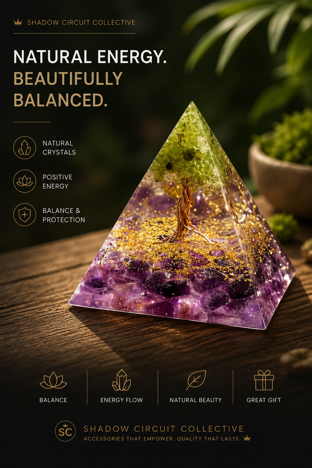 Illuminate Your Space & Inspire Positive Energy | Natural Crystal Pyramid Energy Tower Meditation Decor | Unique Home & Office Accent
