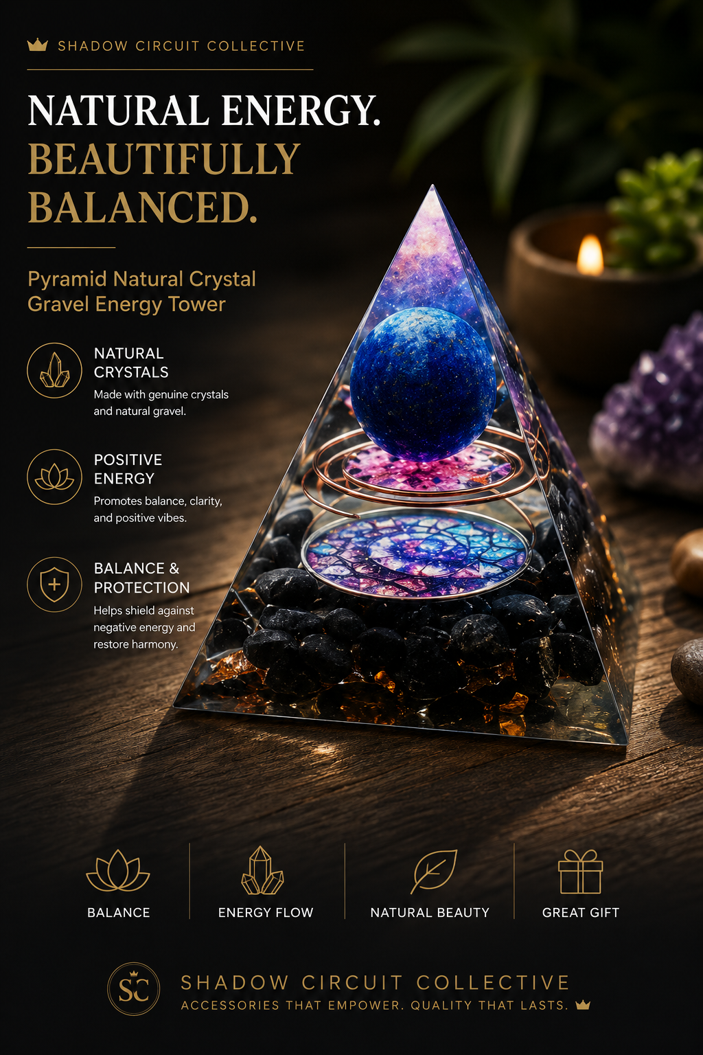 Illuminate Your Space & Inspire Positive Energy | Natural Crystal Pyramid Energy Tower Meditation Decor | Unique Home & Office Accent