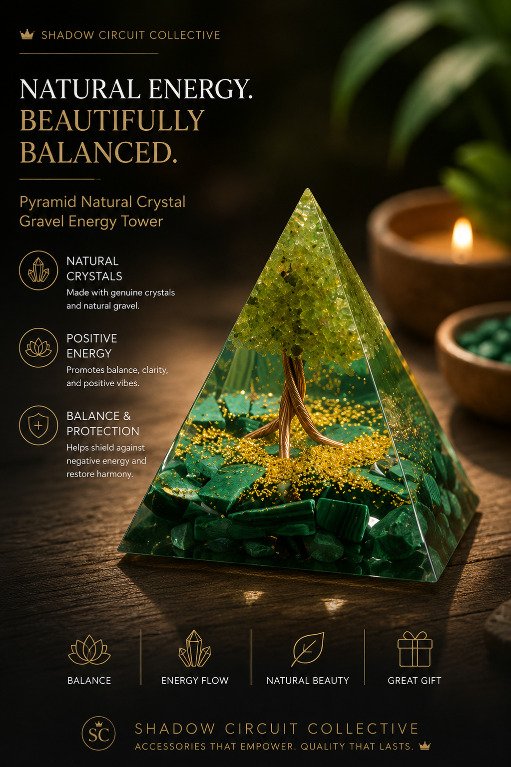 Illuminate Your Space & Inspire Positive Energy | Natural Crystal Pyramid Energy Tower Meditation Decor | Unique Home & Office Accent