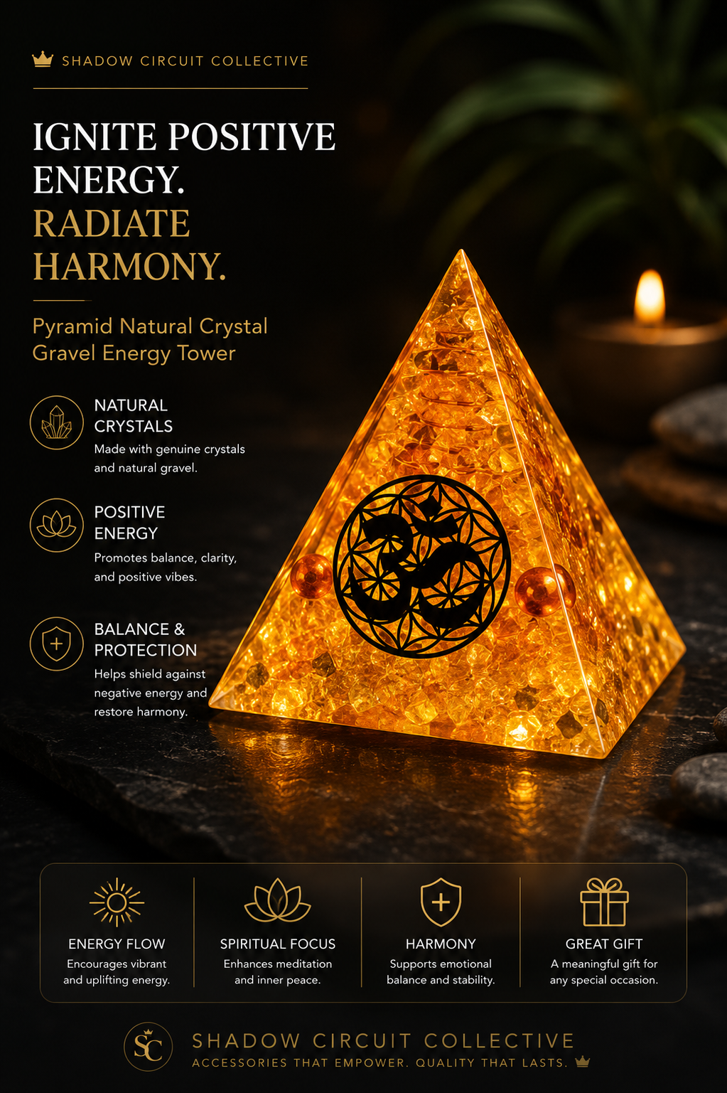 Illuminate Your Space & Inspire Positive Energy | Natural Crystal Pyramid Energy Tower Meditation Decor | Unique Home & Office Accent